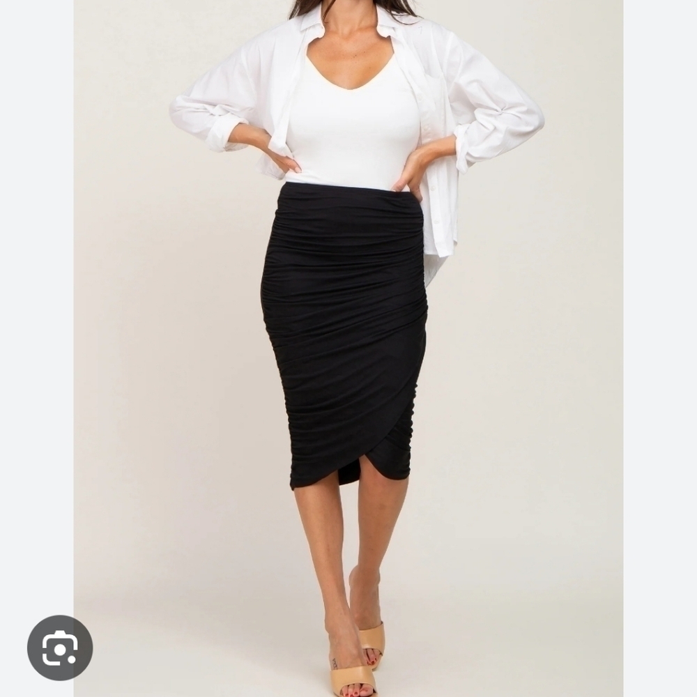 Stem Womens Black Lyocell Ruched Midi Skirt Size XS